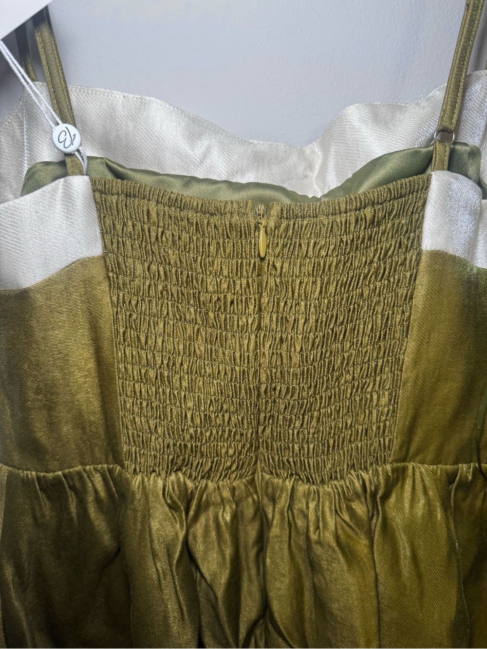 Olive Green Satin Dress with White Bow NWT - Picture 4 of 9